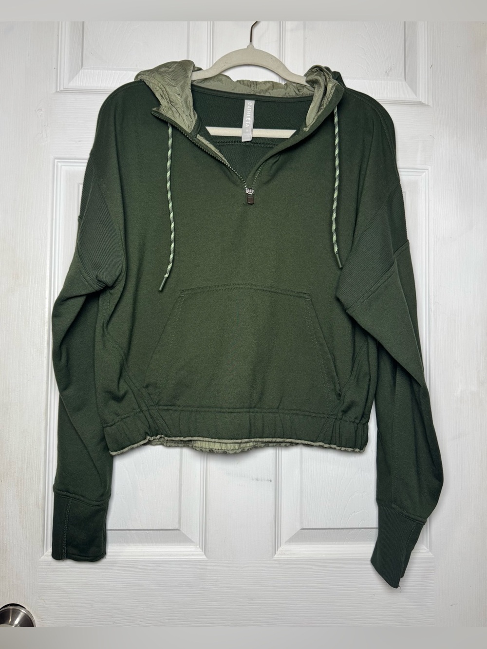 Athleta Ascend Warm Up Half Zip Olive Green Hoodie Women’s Small Workout Active - Picture 2 of 15